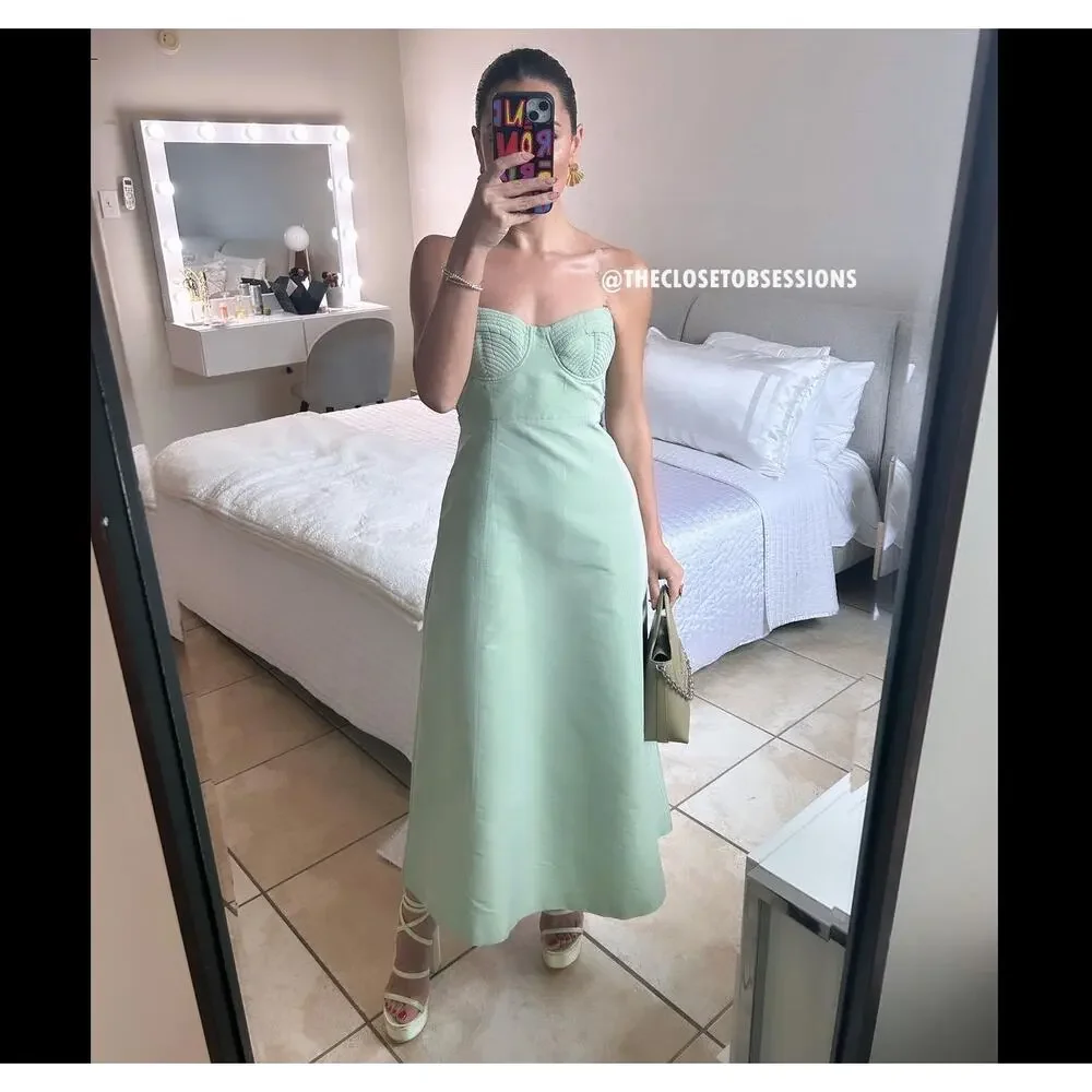 MANGO Corset-Style Strapless Midi Dress 💚✨ NWT - Picture 14 of 16